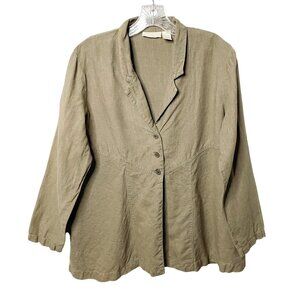 Vtg J. Jill 100% Linen Beige Long Sleeve Casual Loose Top Cardigan Women's M